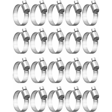 Lot de 20 Colliers de Serrage Réglables 16-25mm en Acier Inoxydable 304, Pour Tuyaux, Gaz, Câbles, Robinets, etc. (1/5)