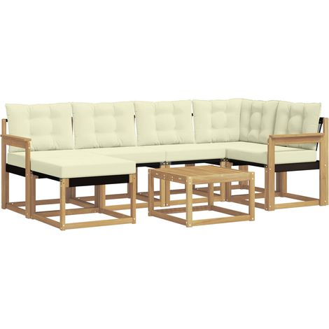 Outdoor Sofa Set with Cushion 7 pcs White and Cream vidaXL