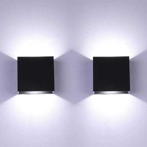 2er-Pack Wandleuchten für den Innenbereich, 20 W, 12 x 12 x 12 cm, LED, dekorative Wandlampe, weißes Licht für Schlafzimmer, Flur, Wohnzimmer, Schwarz