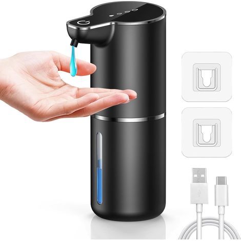Distributeur Savon Automatique,Distributeur Savon Mural avec Capteur de Mouvement Infrarouge,4 Niveaux Réglables,Rechargeable par USB Soap Dispenser pour Salle de Bain,Cuisine (1/5)
