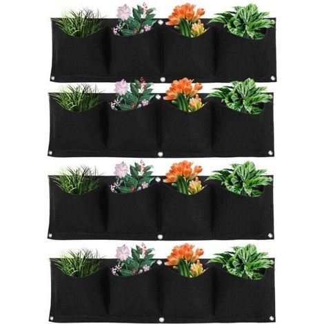 Wandpflanzbeutel, 4-teiliges Wandpflanzbeutel-Set, Hängepflanzbeutel für den Außenbereich, Vertikale Filz-Wandpflanzbeutel für Garten und Innenräume (1/4)