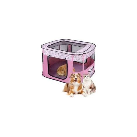Enclos pliable pour chiots et animaux - En tissu Oxford - Tente rectangulaire pour chiens lapins cochons d'Inde et chats - Pour l'intérieur ou l'extérieur - 70 x 55 x 40 cm - Rose (1/4)