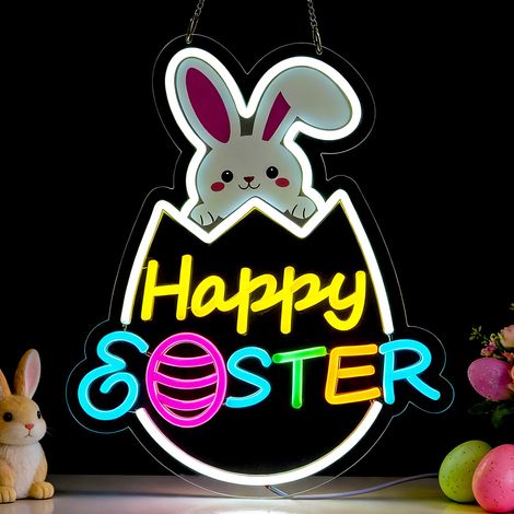 Néons Joyeuses Pâques : Lapin de Pâques néon LED, cadeau pour les fêtes de Pâques. (1/5)