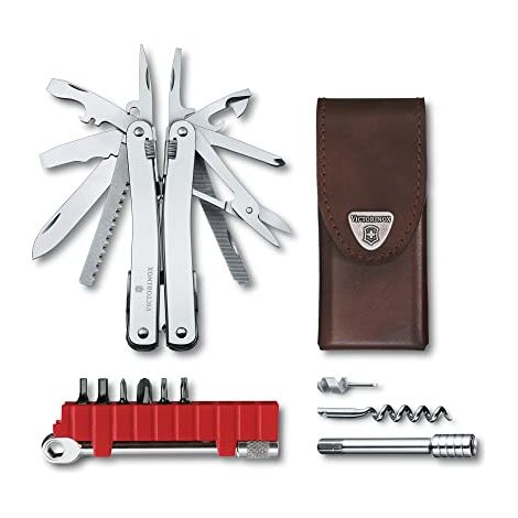 Victorinox, strumento multifunzione Swiss Tool Spirit X Plus Ratchet, 36 funzioni, pinza combinata, custodia in pelle, argento (1/4)