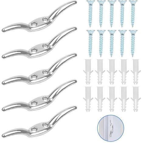 Taquet Bateau, D\'amarrage Crochet de Corde de Mât Inoxydable, ArgentéCrochet de Taquet de Cordage Aveugle avec vis Bouchons en Plastique pour Corde de Stores Yacht Dock Pont Base (5 Pièces) (1/4)