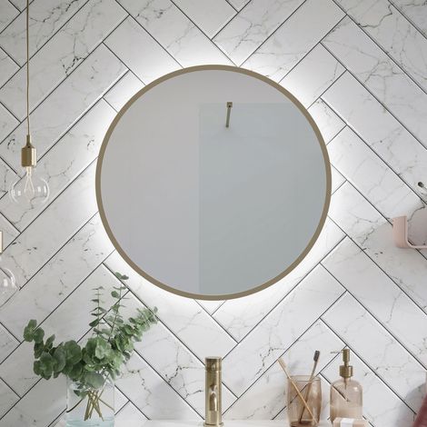 Brushed Brass 600mm Round LED Sensor Bathroom Mirror with Demister Pad (1/3)