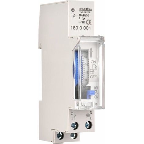 Timer meccanico 24 ore, timer minimo 15 minuti, montaggio su guida DIN, batteria integrata, SUL180a AC220-240V Grigio - SUL180a AC220-240V Grigio.