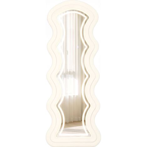 Miroir Ondulé Crème 160 x 60 cm, LED 3 Couleurs, Cadre Velours, Verre Trempé HD, Chambre, Salon, Intérieur (1/5)