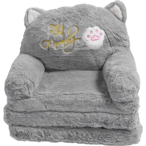 Eosnow Kindersofa für Babys, Kleinkinder, süße Cartoon-Katze, umwandelbarer Armlehnenstuhl, ausklappbares Couchbett zum Nickerchen, Spielen, Schlafen, Grau, 3 Schichten (1/5)