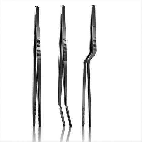 3 pièces 30cm fine tweezer tongs extra long acier inoxydable cuisson tweezers multi function tips cuisine serving tong (1/5)