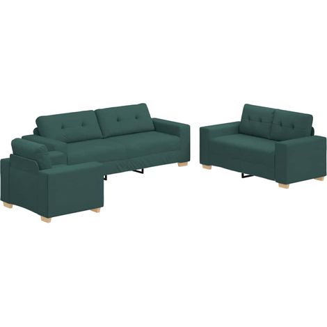 Divano 3 pcs Verde Scuro 221 x 80 x 80 cm Tessuto misto lino vidaXL (1/5)