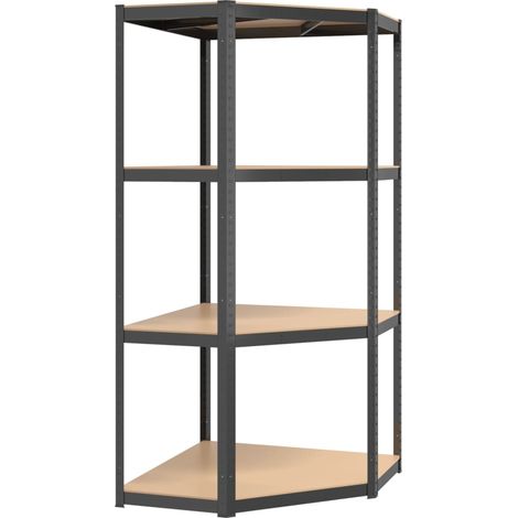Scaffale angolare a 4 ripiani in acciaio e legno composito antracite 020045677