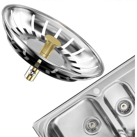 Lot de 2 paniers de vidange en acier inoxydable de 77 mm avec joint en caoutchouc et filtre de vidange (1/5)