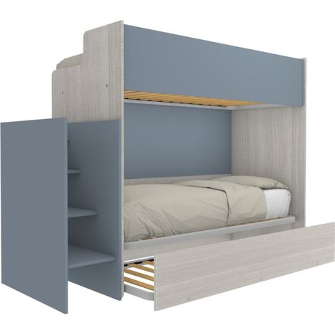 Letto a castello minimalista con terzo letto estraibile - Rovere Rock e Avio