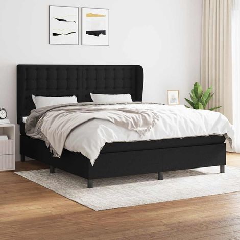 Sommier à lattes de lit avec matelas Noir 180x200 cm Tissu (1/5)