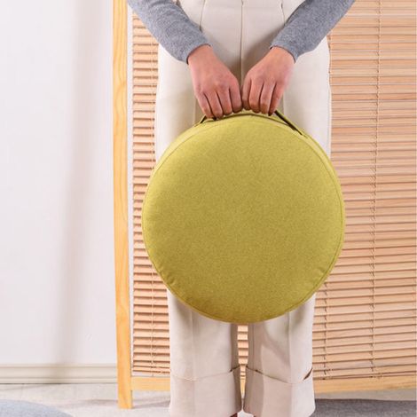 Rundes Bodenkissen [Bodenkissen] [Erwachsenenmodell] Abnehmbares Modell, 20 cm dick, weicher Baumwollstoff, bequem für den Gebrauch zu Hause, 36 cm Durchmesser, Farbe: Wiesengrün (1/5)