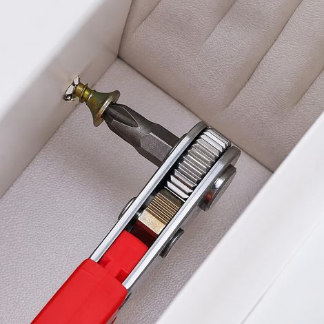 Tournevis à cliquet coudé pour espaces restreints – inverseur de sens, modèle manuel (non électrique), poignée rouge. (1/5)