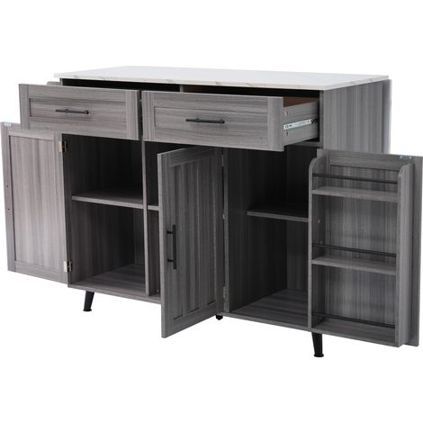 Carro de cocina e isla de comedor extensible 129 x 46 x 91,5 cm MDF gris y blanco (1/5)