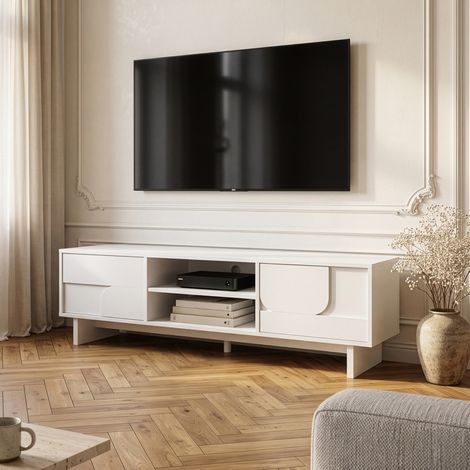 Meuble TV Katanshumn avec 2 portes 150 x 39 x 45 cm blanc (1/5)