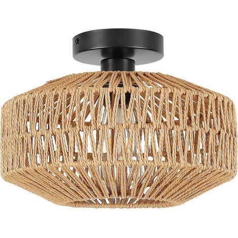 Rattan-Pendelleuchte, Boho-Deckenleuchte im Retro-Stil mit gewebtem Lampenschirm (E27), handgefertigt, dekorativ, für Wohnzimmer, Badezimmer, Schlafzimmer, Esszimmer, Flur, Küche (1/5)