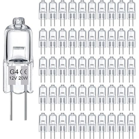 50 ampoules halogènes G4 – 12V 20W – 280 lumens – Lumière chaude 2800K – Dimmables – Idéal pour éclairage maison et commerce (1/5)