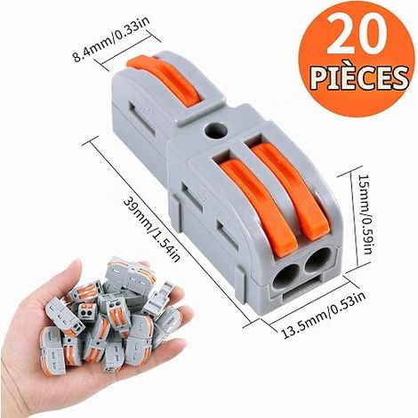 Connecteurs Électriques Rapides avec Levier, Connecteur de Fil Compact 1 IN 2 OUT, Bornes Enfichables pour Fils 0,2-4 mm² Connecteur pour Bricolage, Domestique et Électronique DIY (1/4)