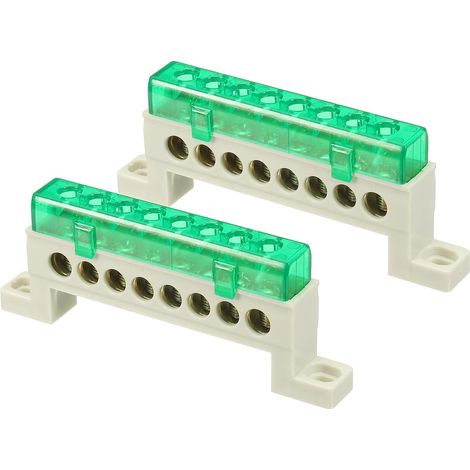 2 barres de terre à bornes, 8 positions barre de borne en laiton à vis, bloc de terre 7x11mm pour équipements électriques, boîte de distribution, vert (1/5)