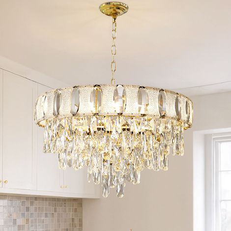 Modern Crystal Chandelier Gold Finish Light Fixture Shining Gmstone Pendant Home Decorative
