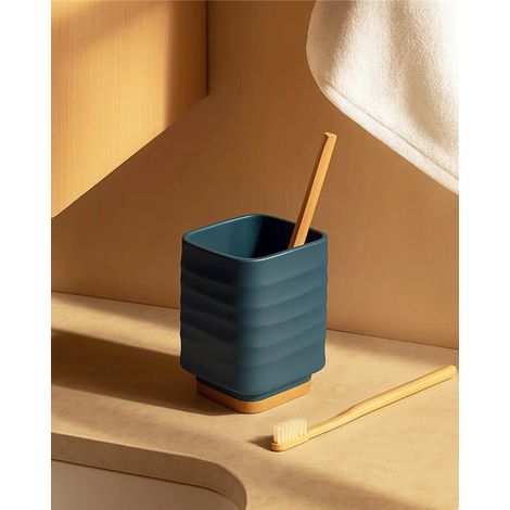 Portaspazzolino in plastica ABS e bamboo blu pastello Alabama (1/2)
