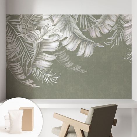 Carta Da Parati Non Tessuto - Con Colla Gratuita - Con Motivi Moderni - Design Elegante Per Pareti Foglie delicate 104x70 cm (1/5)