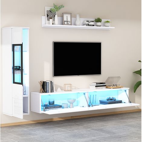 Mueble TV salón con vitrina y estante LED blanco HAVRYA (1/5)