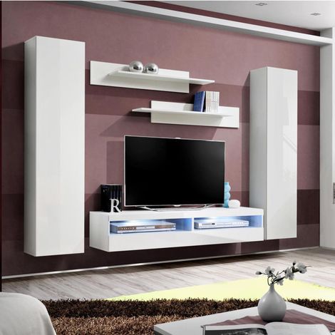Ensemble Meuble TV Mural "Fly A1" 260cm Blanc (1/3)