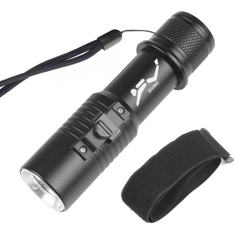 Lampe torche de plongée T6LED à forte luminosité, interrupteur magnétique, dragonne amphibie, étanche professionnelle (1/5)