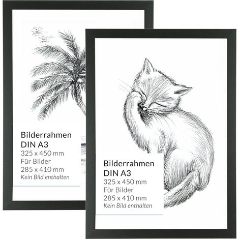 Bilderrahmen 2er Set DIN A3 Schwarz 45 x 32,5 cm Holz Kunststoff bruchsicher Wand Rahmen (1/5)