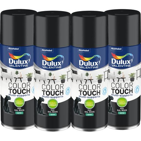 Maxi Pack 4 - Peinture aérosol Color Touch Multi-Supports - Satin Noir 400 ml - Dulux Valentine