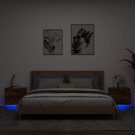Wand-Nachttische mit LED-Leuchten 2 Stk. Räuchereiche vidaXL