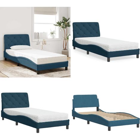Bett mit Matratze Blau 90x200 cm Samt - Samtsofa - Boxspringbetten - Doppelbett - Einzelbett - Blau Sofa - Home & Living (1/5)
