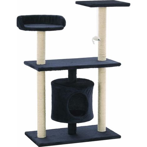 Tiragraffi albero per gatti cuccia per gatti peluche in sisal 95 cm blu scuro 3702166