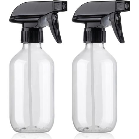 Lot de 2 flacons pulvérisateurs d'eau sans BPA - 300 ml - En plastique - Rechargeables - Petit flacon pulvérisateur avec buse réglable pour cheveux, cuisine, nettoyage (1/4)