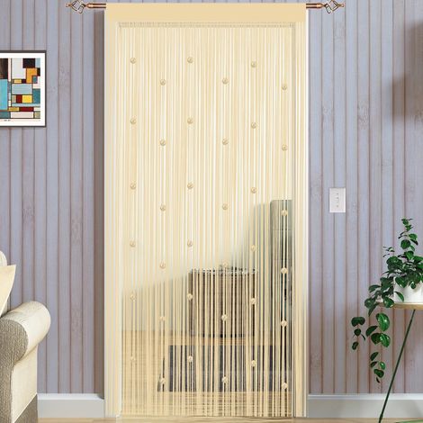 1 Rideau De Porte En Perles Anti Mouche 90x200cm Beige Cloison Séparation Pièces Extérieur