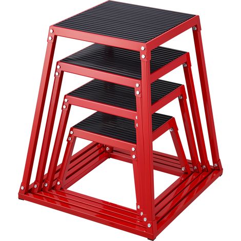 VEVOR Caja Pliometrica 4 Piezas 305/458/609/762 mm Plataforma Pliometrica Carga 227 kg Caja de Salto Culturismo Fitness Crossfit Entrenamiento Pliometrico Flexiones Sentadillas Gimnasio Hogar, Rojo