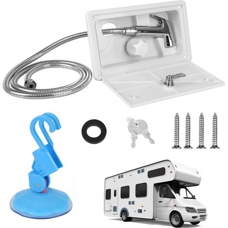 Motorhome Shower, Outdoor RV Shower, Shower Box Kit With Hot-Cold Switch With Lock, Outdoor Shower Box Kit For Marine Camper Van Caravan-White (1/5)