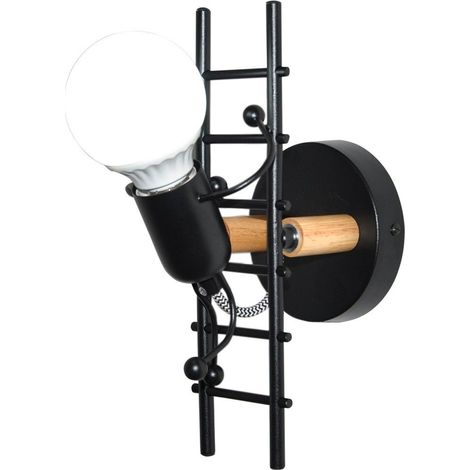 Barcelona Led – Applique murale LED E27 noir – Matériaux bois et aluminium – Design original pour espaces modernes – Installation facile avec câble textile (1/5)