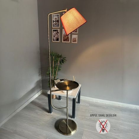 Lampadaire Cotella Tissus Moderne E27 Largeur 37 cm Abat-jour Réglable Tablette Variateur (1/5)