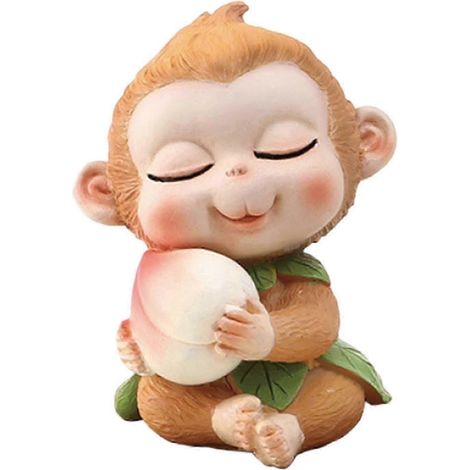 Statue de singe, sculpture animale miniature en résine, idéale pour un bureau, un jardin, un couloir ou une terrasse d'hôtel ou de jardin.-Holding Peach (1/5)