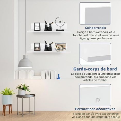 Étagères Murales en Métal Blanc cm, Supports Muraux Flottants, Tablette Mural Blanc avec Vis, Étagère Métallique Suspendue, pour Décoration Intérieure Salon Cuisine Salle de Bain (1/2)
