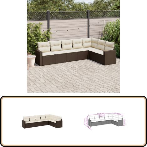 7-tlg. Garten-Sofagarnitur mit Kissen Braun Poly Rattan - Gartensofas - Outdoor Möbel - Gartenmöbelset - Lounge Set - Rattan Sofa