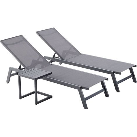 Set di 2 sdraio e un tavolino grigio e nero PRATO
