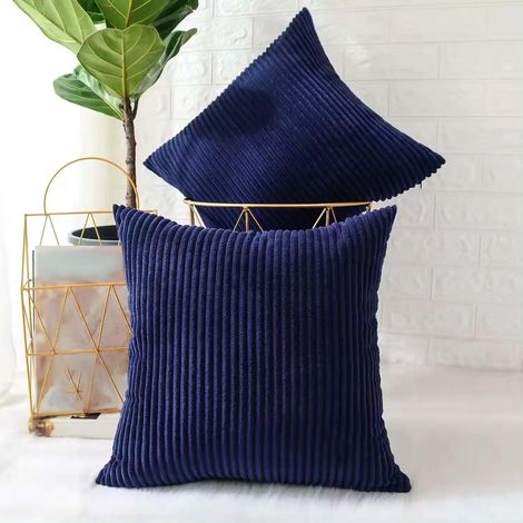 Taie D'oreiller - Velours Côtelé - 45 x 45 cm - Bleu Marine - Fermeture Éclair - Lot de 2 (1/5)