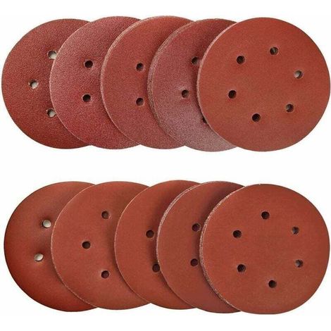 100 Pièces 150mm disques abrasifs Disque de Ponçage Disques Abrasifs 40/80/120/180/320/600/800/1000/1500/2000 Grain Idéal pour Poncer/Polir/Dérouiller pour ponceuse excentrique de 6 trous